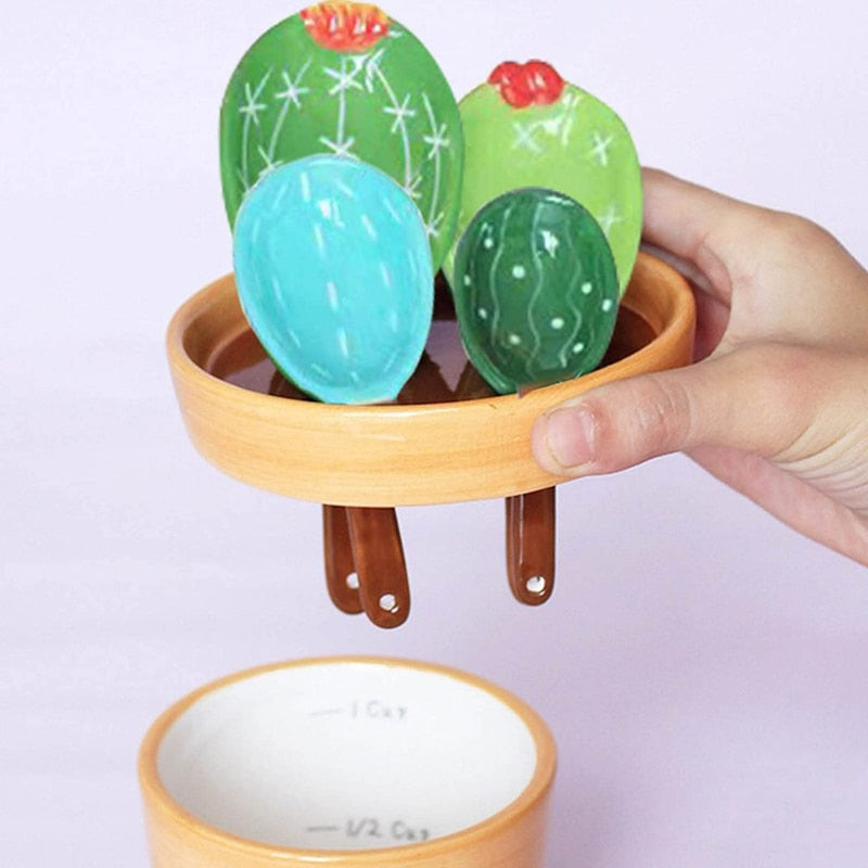 Cute Cactus Measuring Spoons with Base-Gift Set