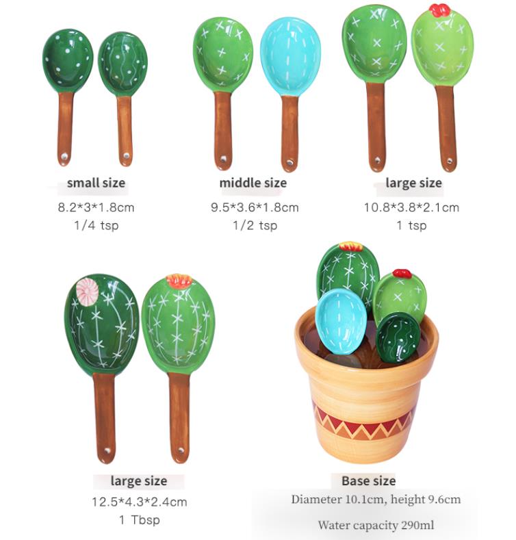 Cute Cactus Measuring Spoons with Base-Gift Set