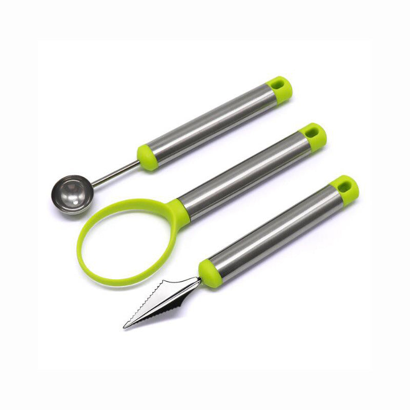 Melon baller, a fruit peeler and a carving knife.