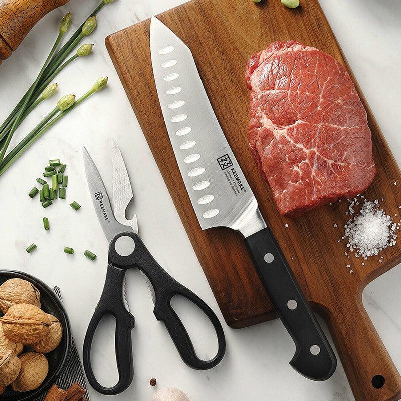 KEEMAKE 15PCS Kitchen Knife Set with Block, Razor Sharp Chef Knives and  Shears